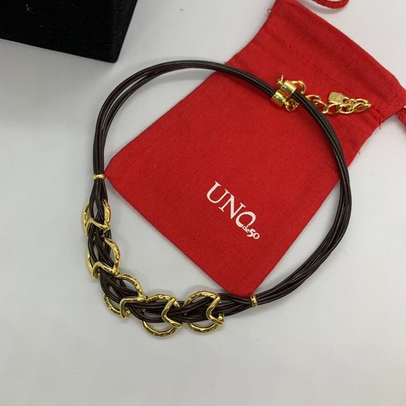 UNO de 50 Necklace STEPBYSTEP NECKLACE Delicate Gold-plated Metal Brown Leather - Picture 4 of 8